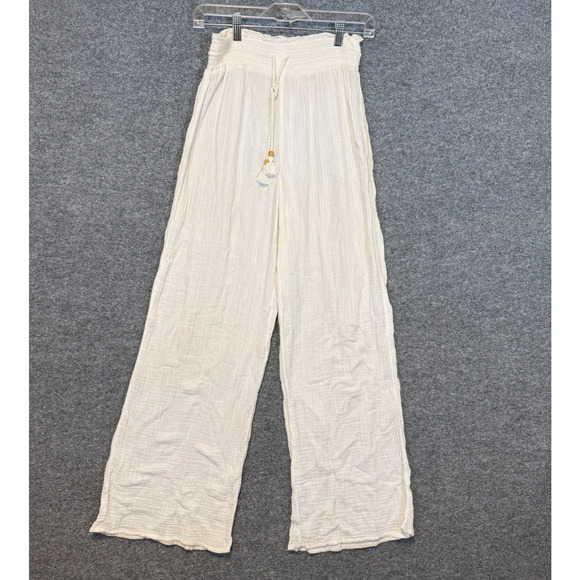 Abercrombie & Fitch Pants Womens Small White Smocked Waist Wide Leg Boho Beach - Picture 1 of 12